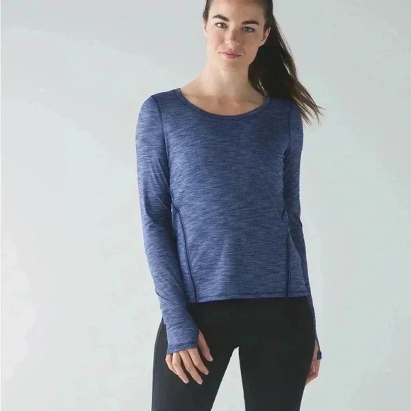[4]Lululemon Intensi-Tee Long  Sleeve Heathered Hero Blue / Hero Blue - Picture 2 of 8